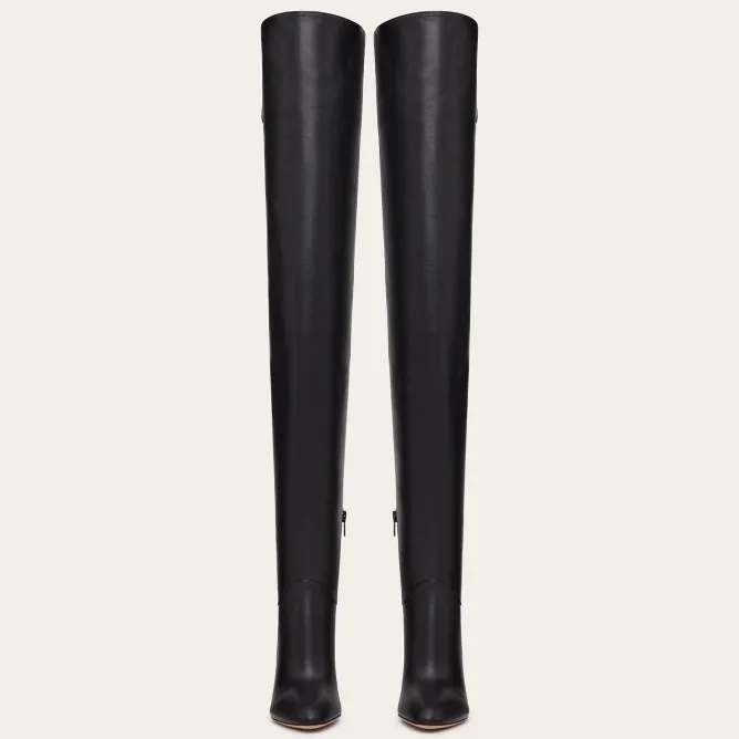 VALENTINO SIGNATURE Knee-high bovine leather boots (10.5 cm high heel)