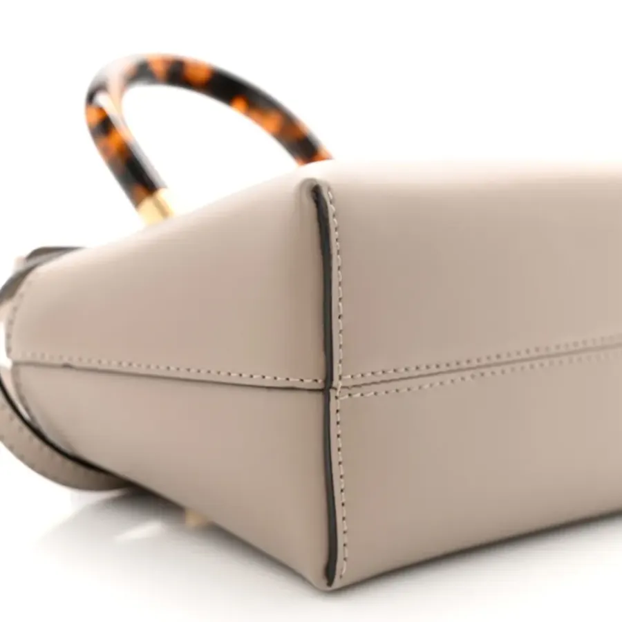 Fendi Mini Logo Embossed By The Way Top Handle Boston Bag Tortora King Vitello Leather & Plexiglass Gold Hardware