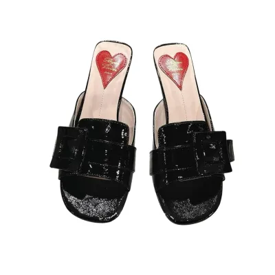 Roger Vivier Viv' Canard Mules Sandals In Black Patent Leather With Lacquered Metal Buckle (Heel Height 5.5cm)