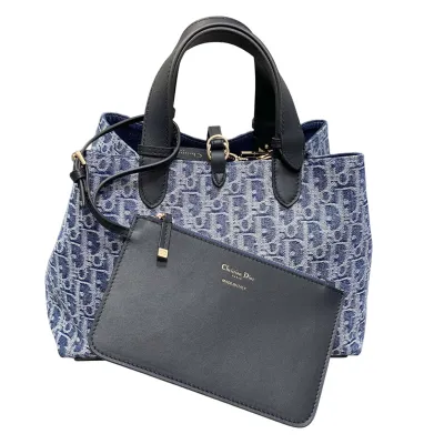 Dior Medium Dior Toujours Bag In Blue Denim Dior Oblique Jacquard With Gold Hardware
