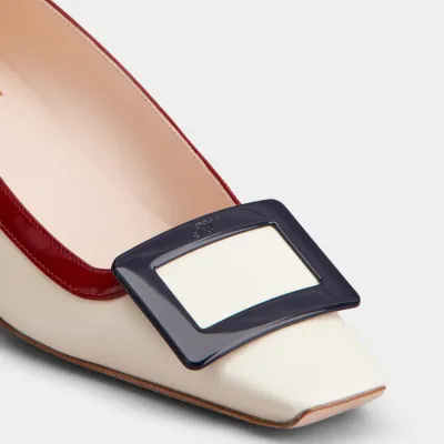 Roger Vivier Belle Vivier Pumps High Heels In White/Red Leather With Lacquered Metal Buckle (Heel Height 4.5cm)