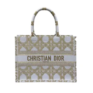 Dior Medium Dior Book Tote Gold-Tone and White Macrocannage Embroidered Canvas