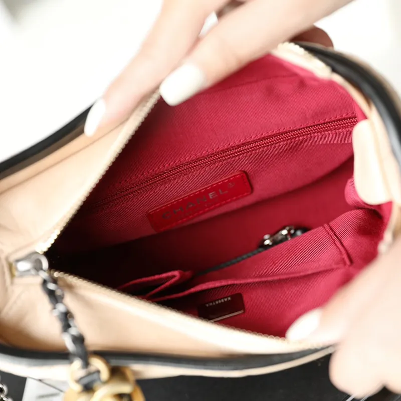 Chanel Apricot with black Bag Quilted Calfskin Leather Shoulder Bags Crossbody Bags