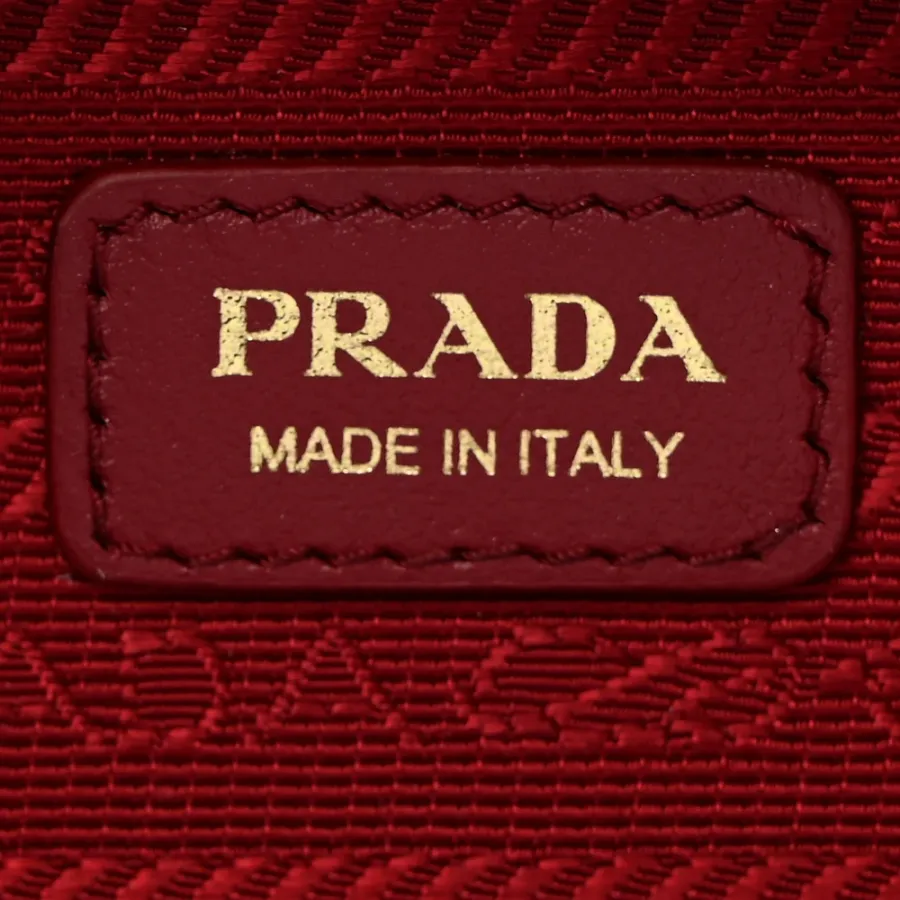 Prada Mini Metal Triangle Logo Pouch with Handle Black Vernice Leather Gold Hardware