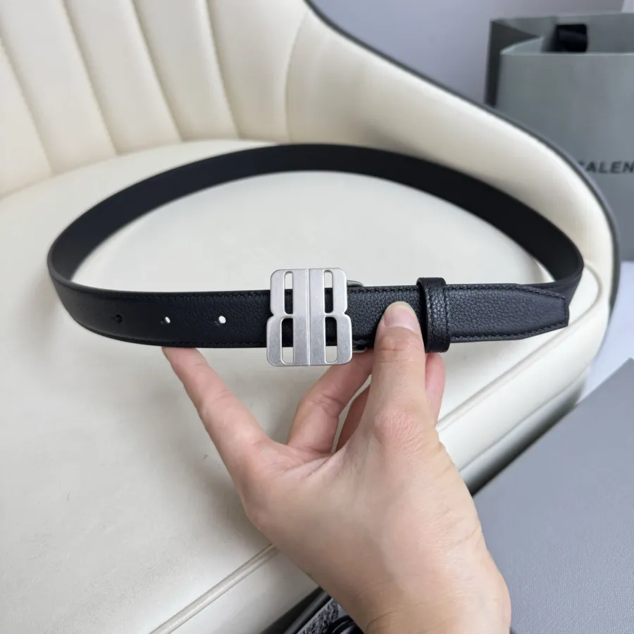 Balenciaga Women's Nano Belt In Black Grained Calfskin With Gold/Silver Hardware 25mm