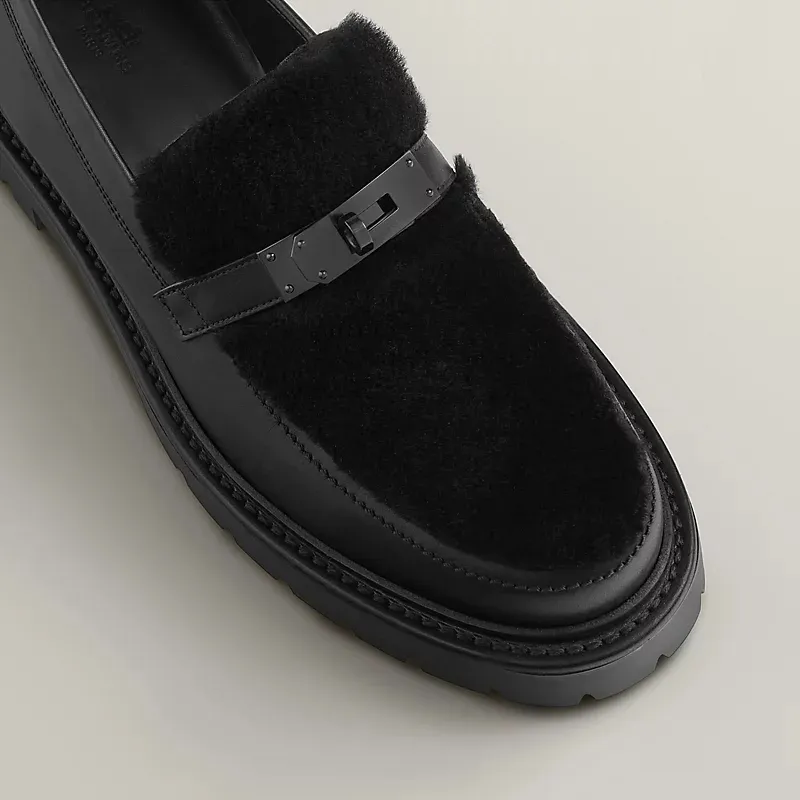 HERMES Icone Black Loafers