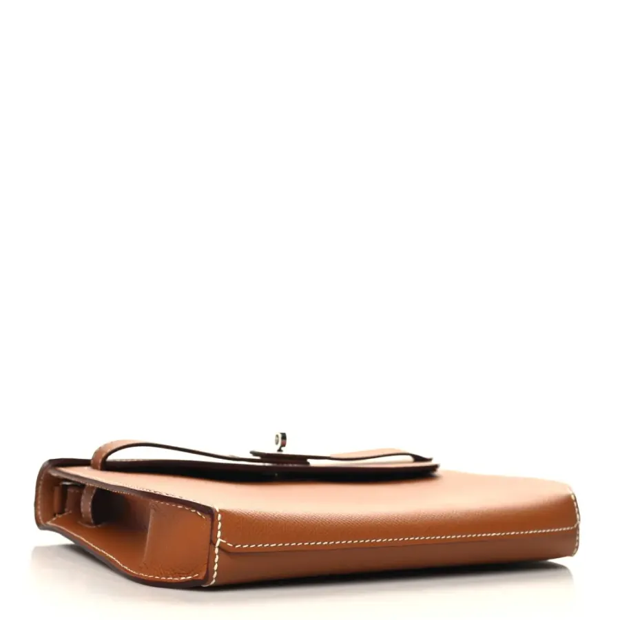 Hermès Kelly Dépêches 25 Pouch Brown Epsom Leather Silver Hardware