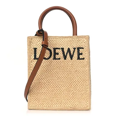 Loewe A5 Tote Bag Standard Small Natural/Black Raffia & Calfskin Leather