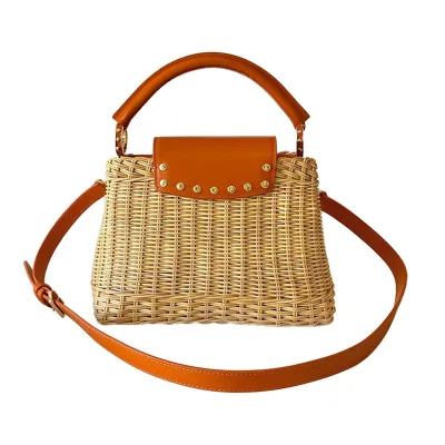 Louis Vuitton Capucines BB Rattan And Brown/Orange Handle Bag