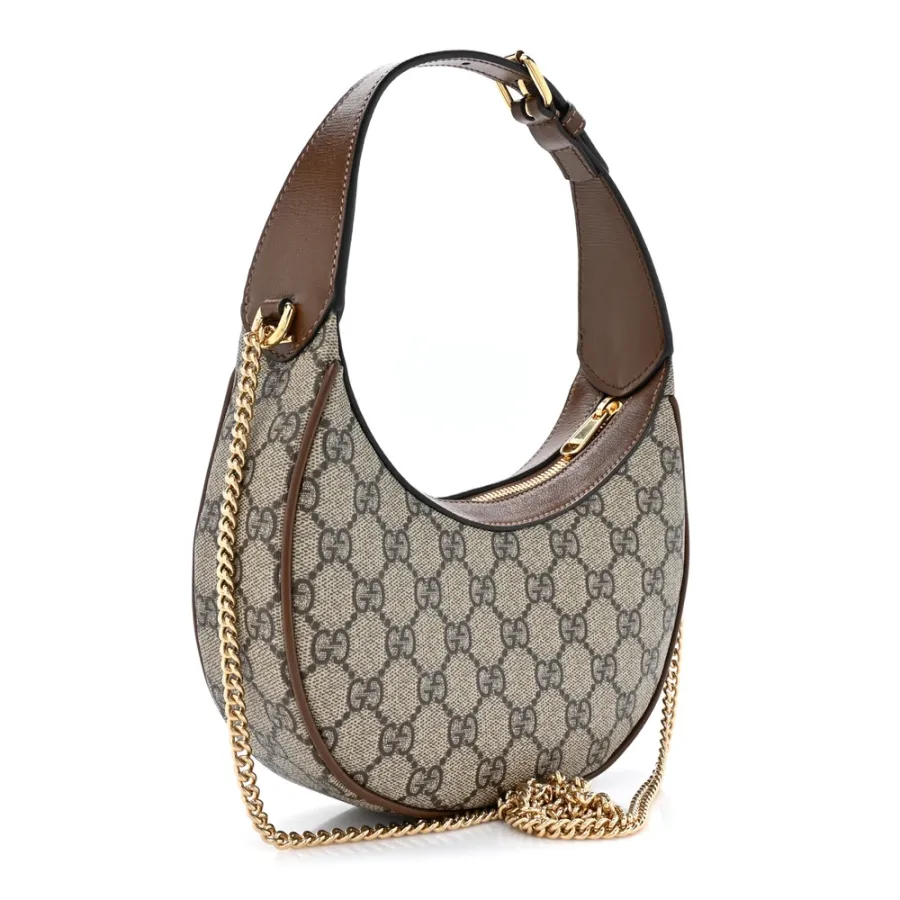 Gucci Small Jackie 1961 Hobo Beige / Ebony Brown Sugar GG Supreme Monogram Canvas & Azalea Calfskin Leather Gold Hardware