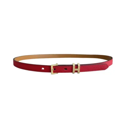 Hermès Women' s Square Buckle With Pop H Belt In Brown/Red/White Calfskin With Gold/Silver Hardware 13mm