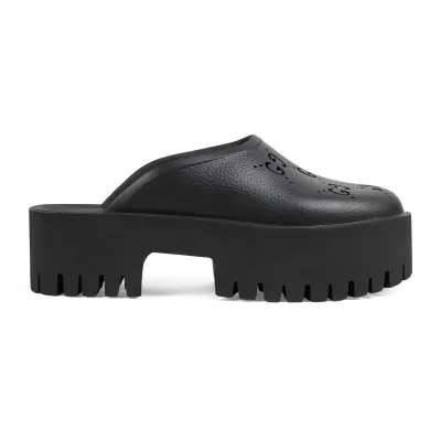 Gucci black Ladies' hollowed out G platform slippers