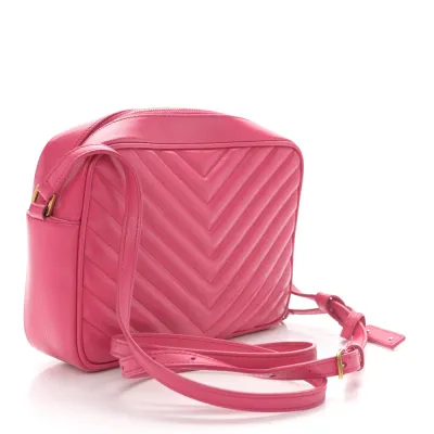 Saint Laurent Medium Lou Camera Bag Fuxia Monogram Calfskin Matelasse Leather Aged Gold Hardware