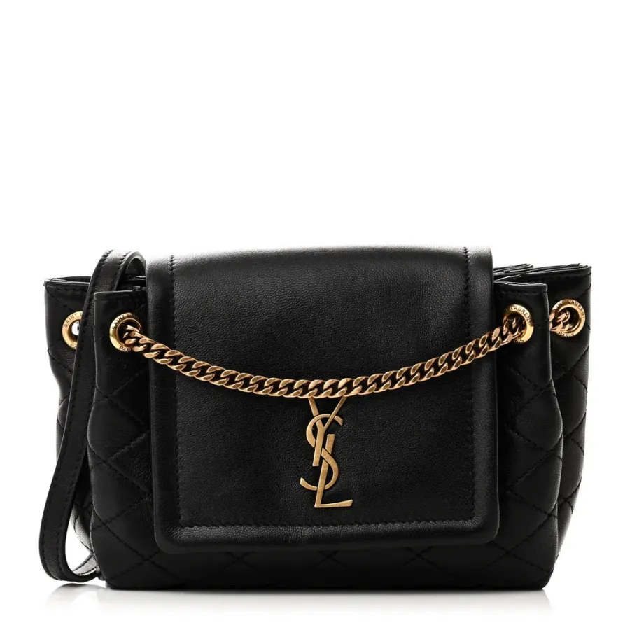 Saint Laurent Mini Nolita Black Quilted Monogram Lambskin Leather Aged Gold Hardware