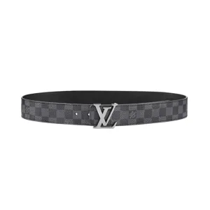 Louis Vuitton Men's Initiales Reversible Belt In Black/Grey/Brown Monogram And Damier Canvas With Silver/Black Hardware 40mm