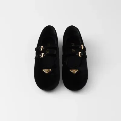 PRADA Surface of wool Flat Shoes black Ballet Shoes