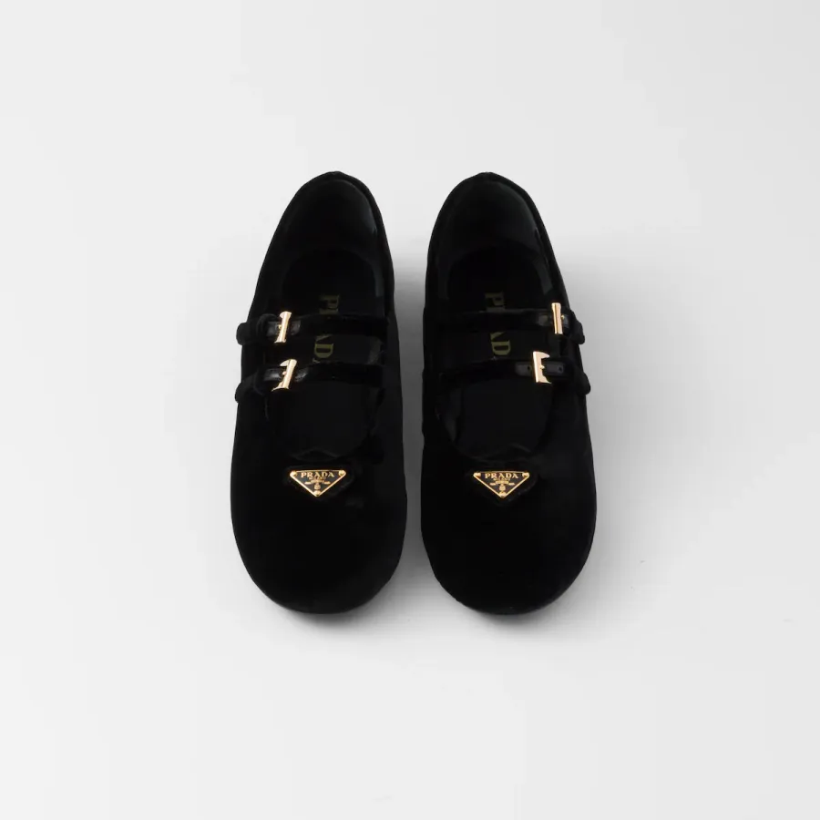 PRADA Surface of wool Flat Shoes black Ballet Shoes
