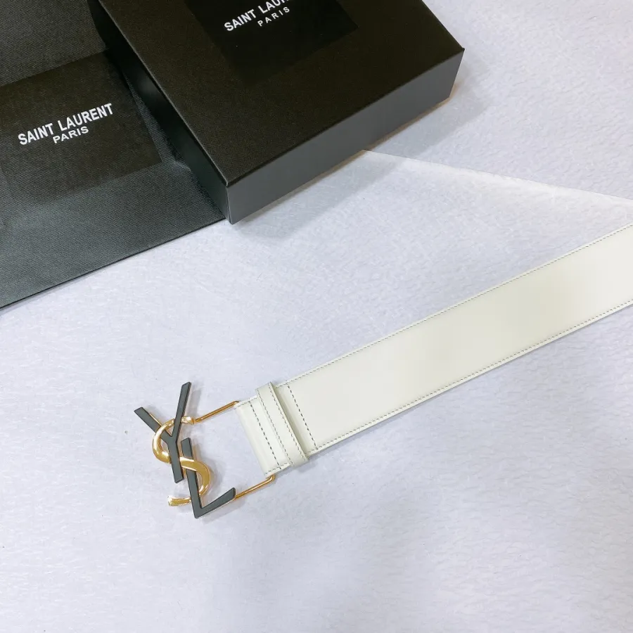 Saint Laurent Pairs Belt In White/Brown/Black/Coffee Smooth Calfskin With Gold Hardware 50mm