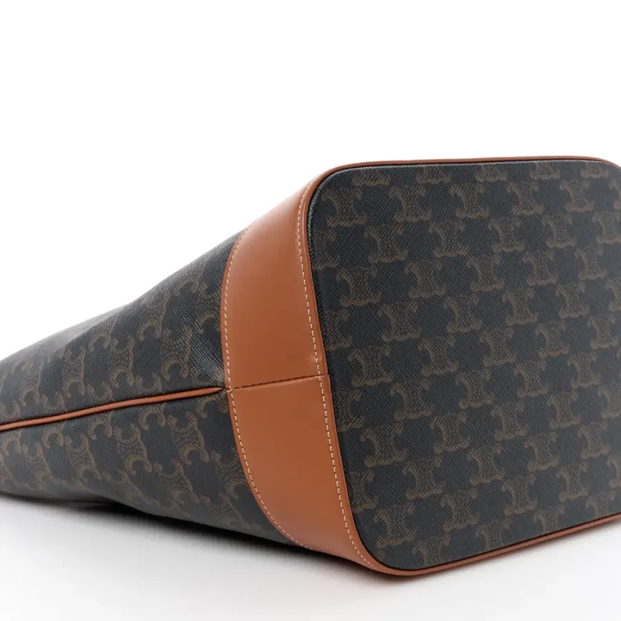 Celine Medium Bucket Bag Tan Triomphe Canvas & Calfskin Leather