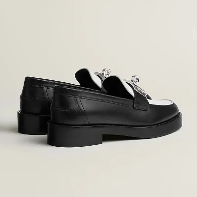 HERMES Hot Black and White Loafers