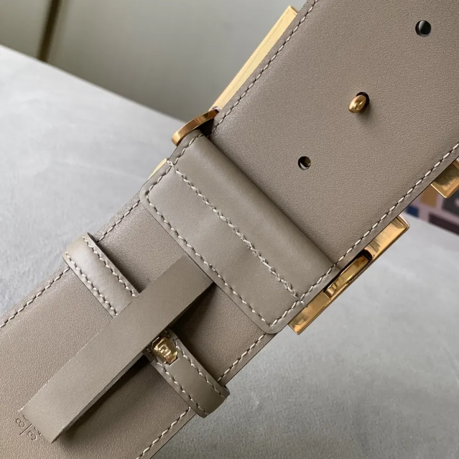 Fendi Women's FF Buckle Belt In Black/Khaki/Orange Calfskin With Gold/Black Hardware 60mm