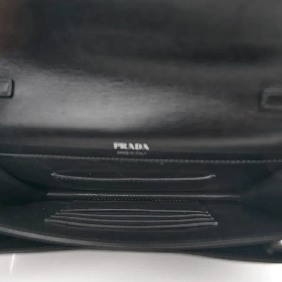 Prada Mini Envelope Bag Black Saffiano & City Calf Leather Silver Hardware