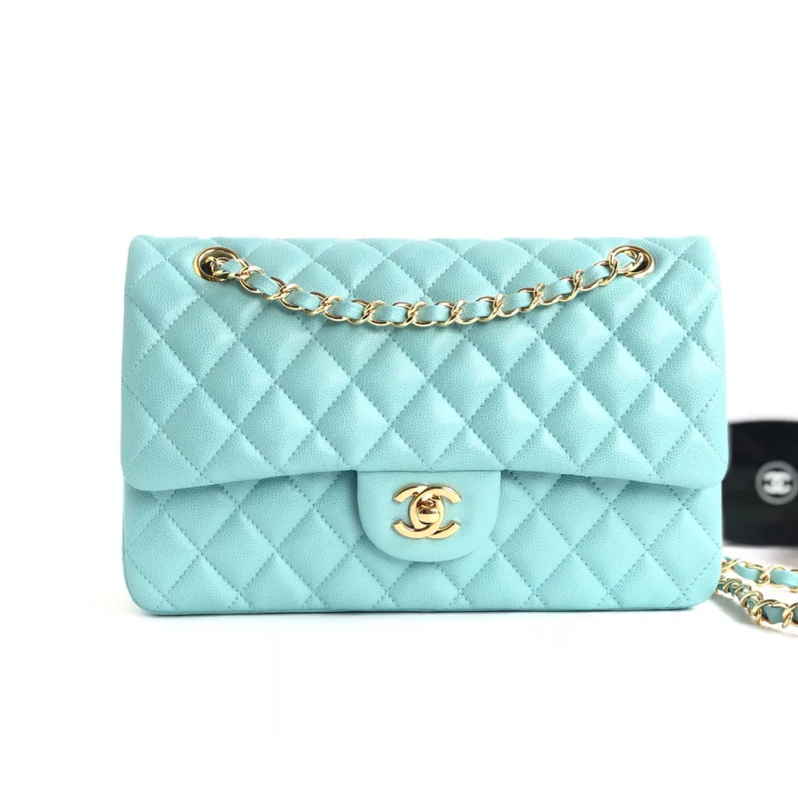 Chanel CF Litchi grain Tiffany blue silver buckle gold buckle 25cm Crossbody Bags