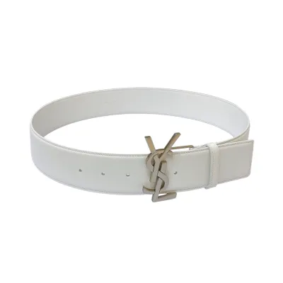 Saint Laurent Pairs Belt In White/Brown/Black/Coffee Smooth Calfskin With Gold Hardware 50mm