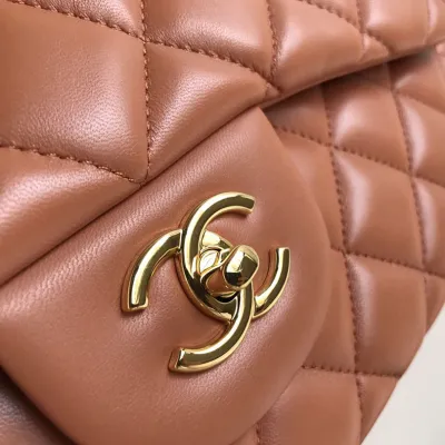 Chanel CF Caramel Colour / White Quilted Lambskin Leather Crossbody Bags