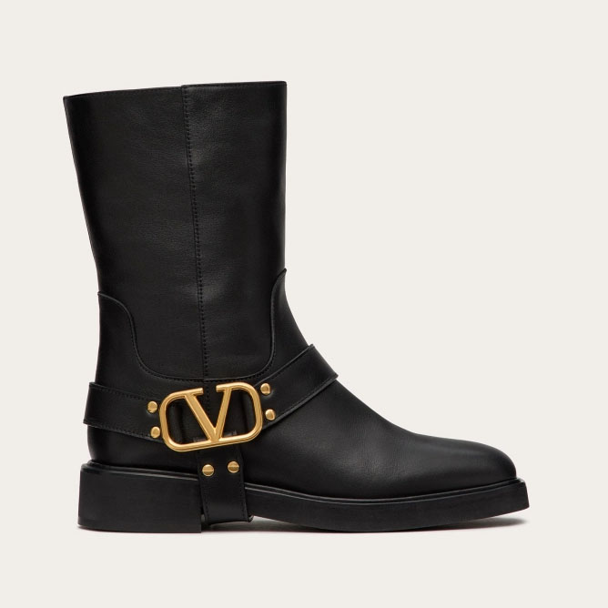VALENTINO VLOGO SIGNATURE Botas de cano curto em couro de bezerro (salto de 3 cm de altura)