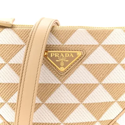 Prada Mini Triangolo Symbole Embroidered Triangle Bag Corda Talco Jacquard Canvas Gold Hardware