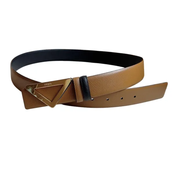 Prada Men' s Triangled Buckle Belt In Black/White/Brown/Blue Saffiano Calfskin With Gold/Silver/Black Hardware 35mm - Image 7
