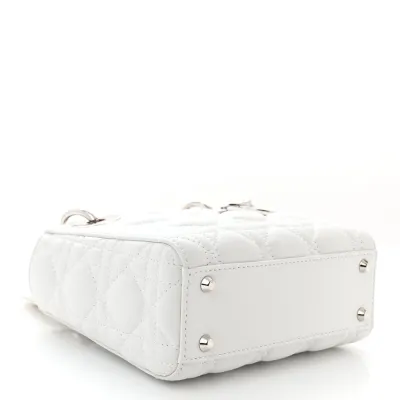 Dior Mini Lady Dior White Lambskin Cannage Leather Silver Hardware