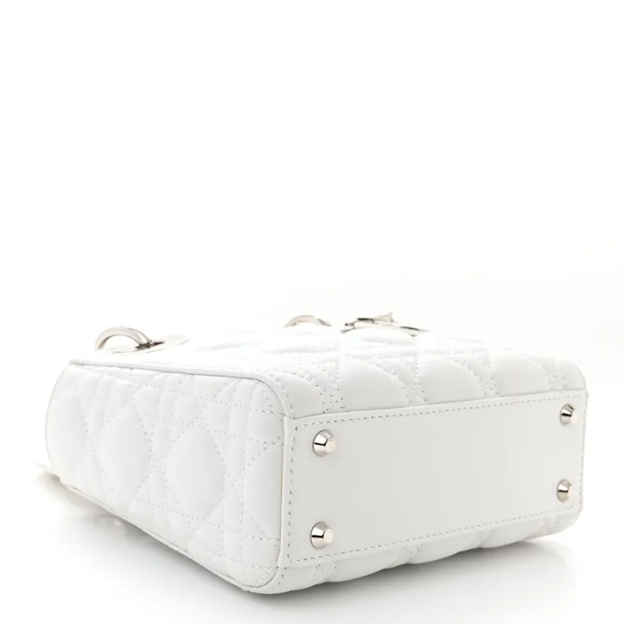 Dior Mini Lady Dior White Lambskin Cannage Leather Silver Hardware