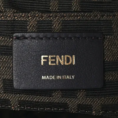 Fendi Mini Logo Embossed By The Way Top Handle Boston Bag Dark Grey King Vitello Leather & Plexiglass Gold Hardware