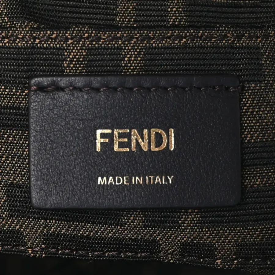 Fendi Mini Logo Embossed By The Way Top Handle Boston Bag Dark Grey King Vitello Leather & Plexiglass Gold Hardware