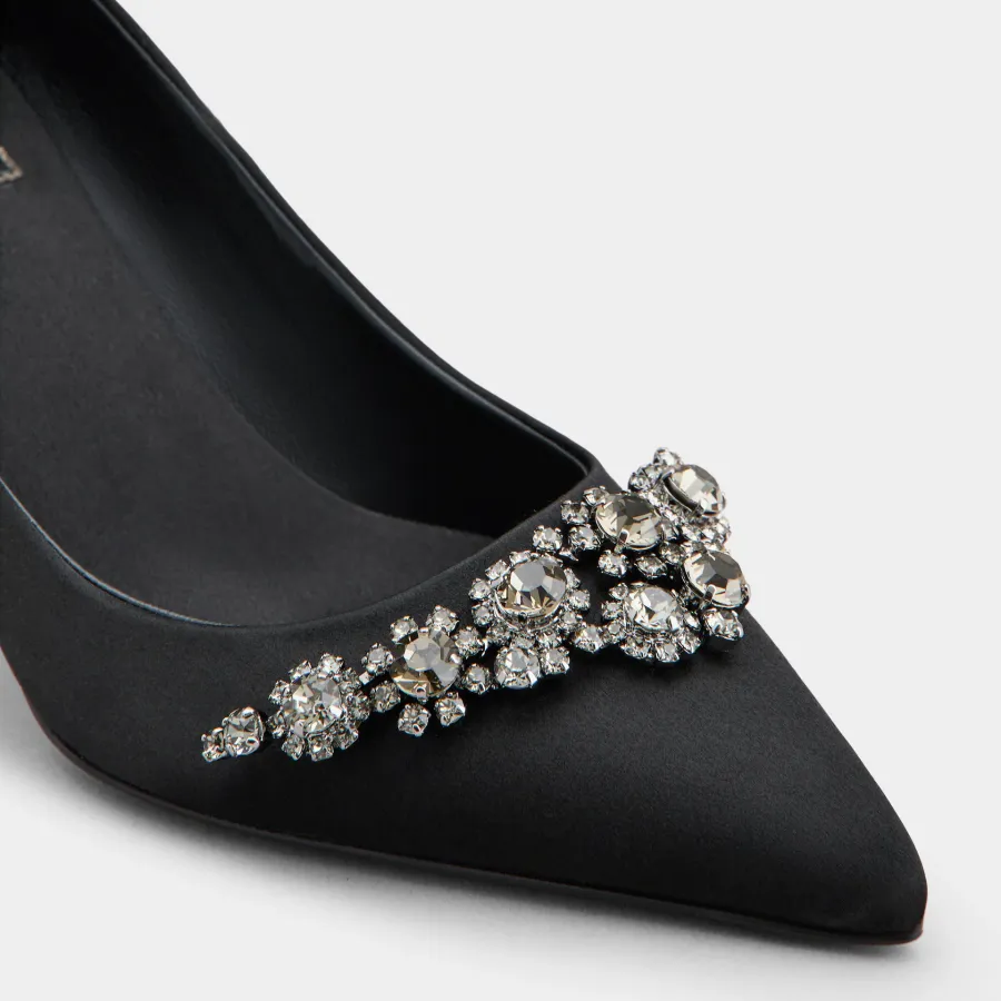 Roger Vivier Efflorescence Pumps High Heels In Black Satin With Crystal Flowers Buckle (Heel Height 6.5cm)