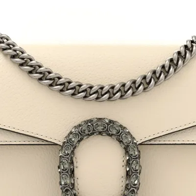 Gucci Small Dionysus Shoulder Bag Mystic White Textured Calfskin Leather & Crystal Aged Silver Hardware