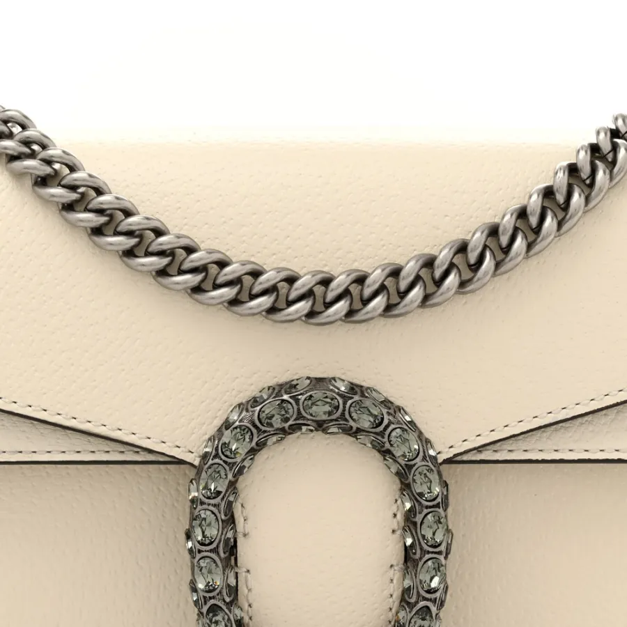 Gucci Small Dionysus Shoulder Bag Mystic White Textured Calfskin Leather & Crystal Aged Silver Hardware