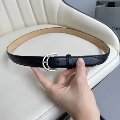 Balenciaga Women's Rodeo Belt In Burgundy/Black Smooth Calfskin With Gold/Silver Hardware 25mm