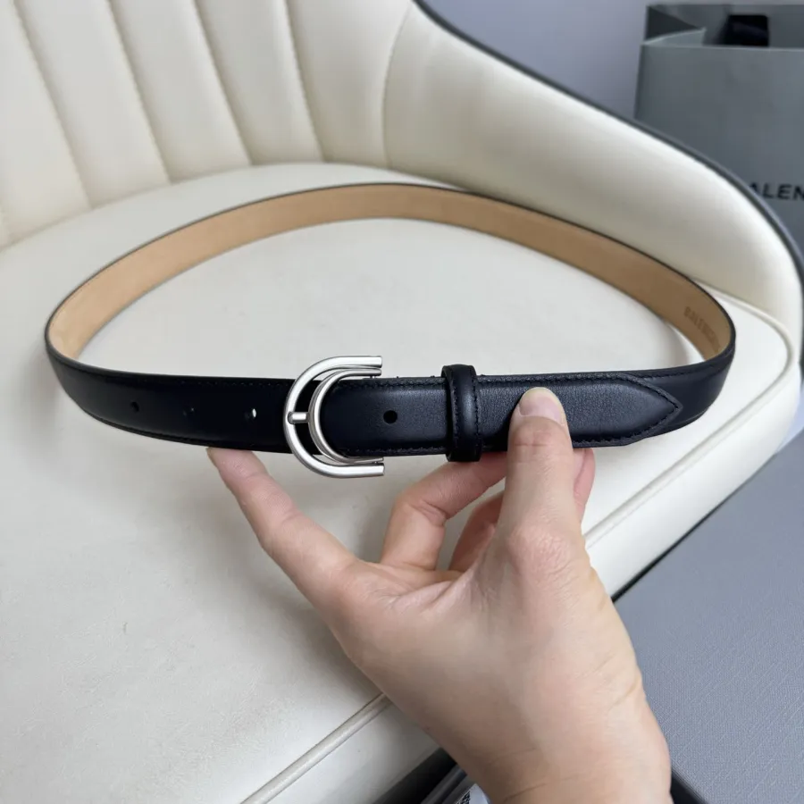 Balenciaga Women's Rodeo Belt In Burgundy/Black Smooth Calfskin With Gold/Silver Hardware 25mm