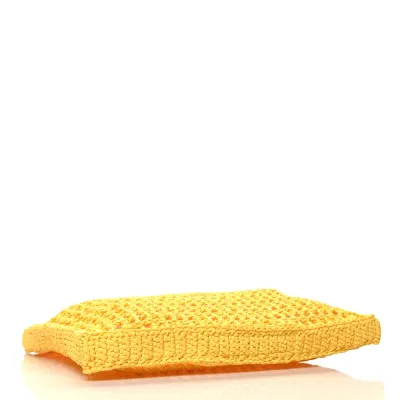 Prada Large Effect Crochet Logo Embroidered Tote Bag Giallo Yarn Raffia