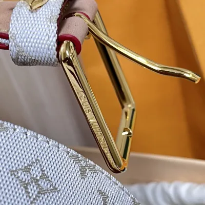 Louis Vuitton Women's Flowergram Ardillon Belt In White/Blue Monogram Canvas With Gold Hardware 30mm