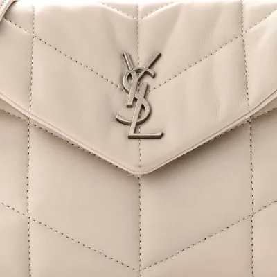 Saint Laurent Mini Loulou Chain Satchel Crema Soft Quilted Puffer Monogram Lambskin Leather Aged Gold Hardware