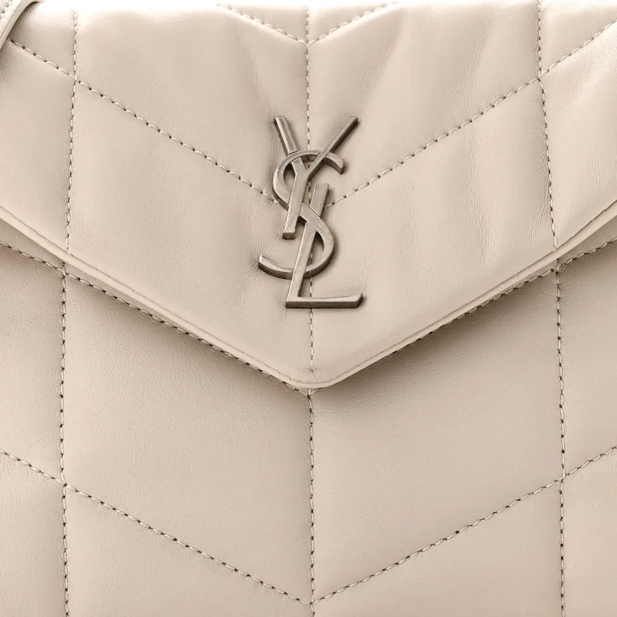 Saint Laurent Mini Loulou Chain Satchel Crema Soft Quilted Puffer Monogram Lambskin Leather Aged Gold Hardware