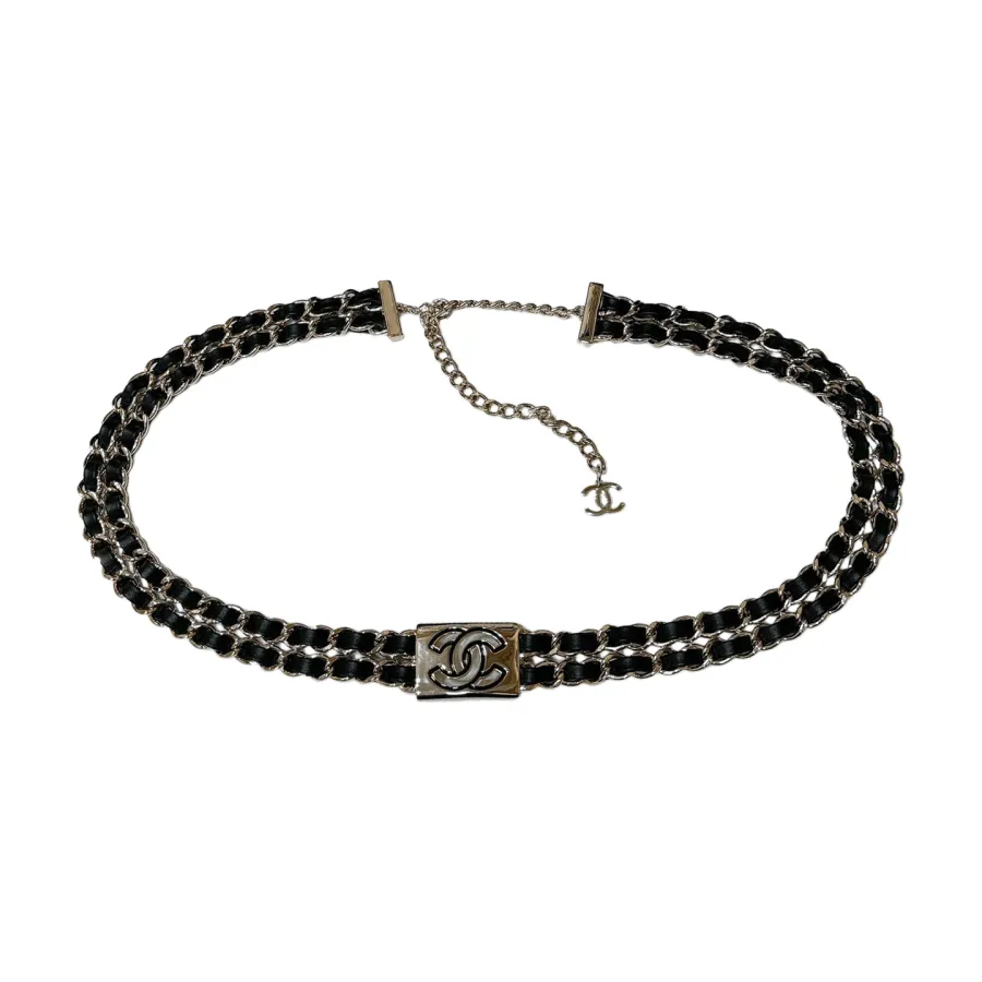Chanel 25S Women's Chain Belt In Black Lambskin With Light Gold Hardware One Size 93cm