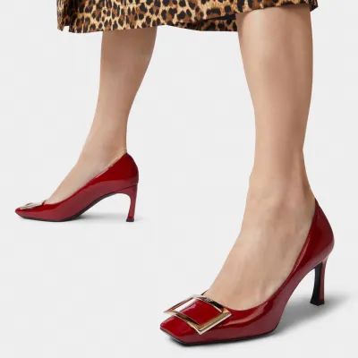 Roger Vivier Trompette Pumps High Heels In Red Patent Leather With Metal Buckle (Heel Height 7cm)