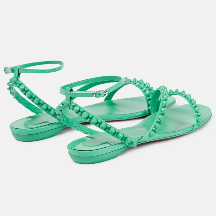 Christian Louboutin Green flat sandals with diagonal rivets
