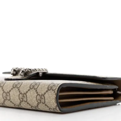 Gucci Mini Dionysus Chain Wallet Beige/Taupe GG Supreme Monogram Canvas Aged Silver Hardware