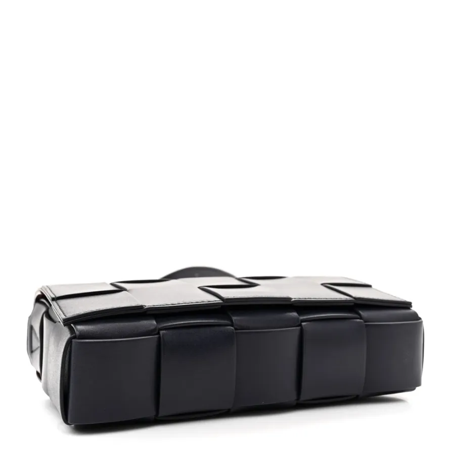 Bottega Veneta Maxi Intreccio Small Cassette Crossbody Bag Navy Blue Lambskin Leather